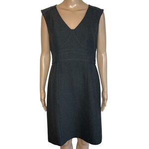 LOFT Solid Charcoal Gray V-Neck Empire Waist Sleeveless Sheath Cocktail Dress